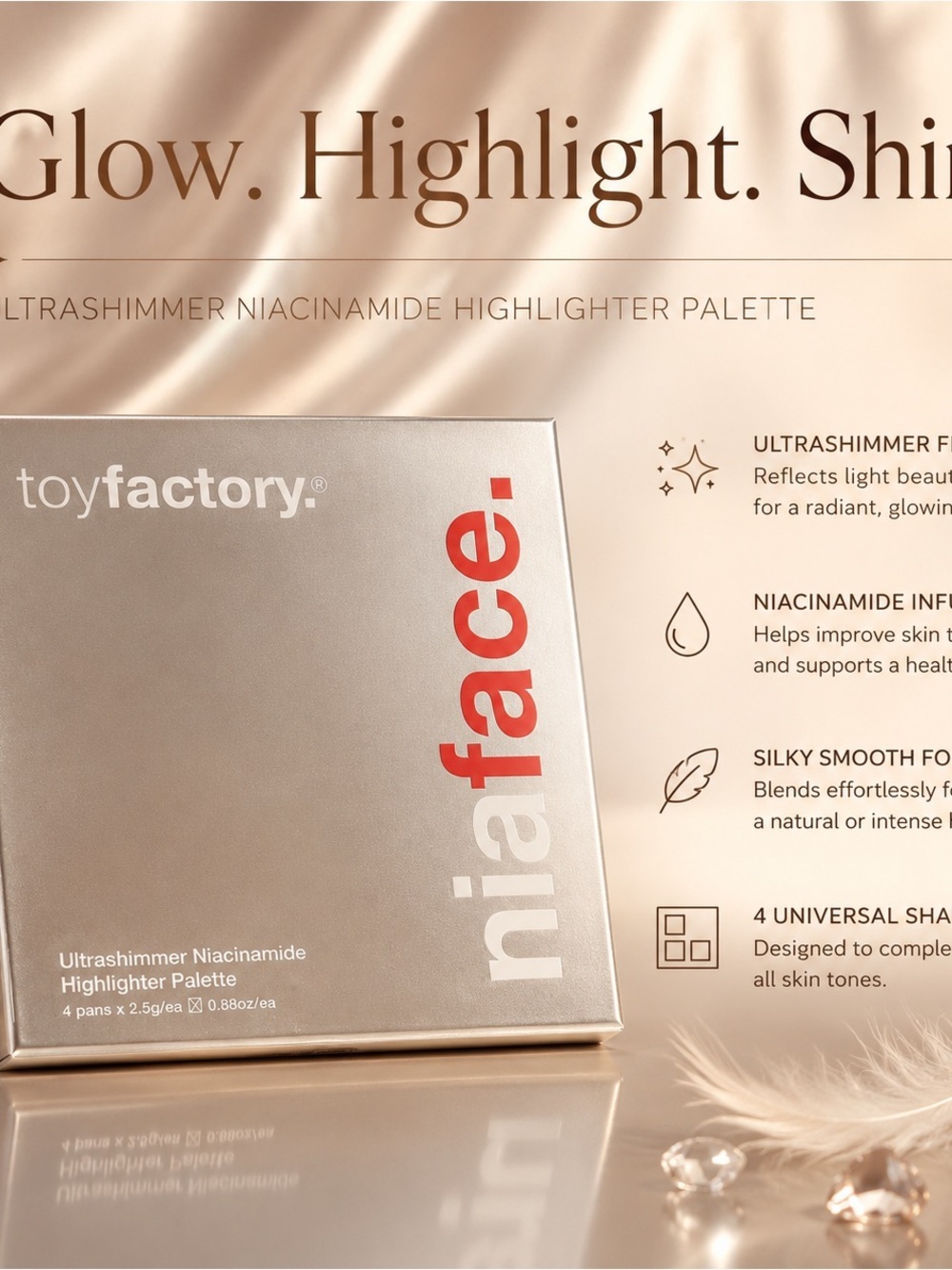 niaface Ultrashimmer Highlighter Palette - Champagne Glow
